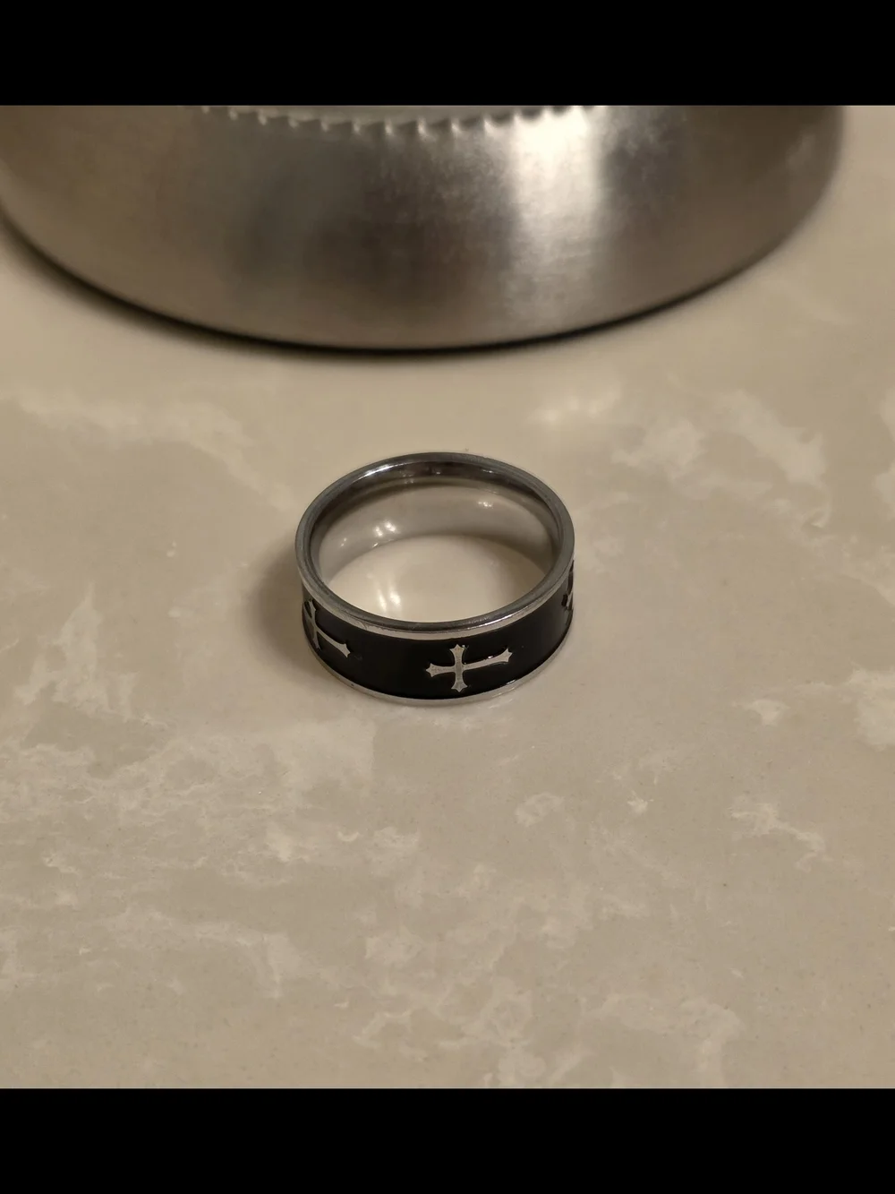 Black Stainless Steel Cross Inlay Ring for Men Size 8